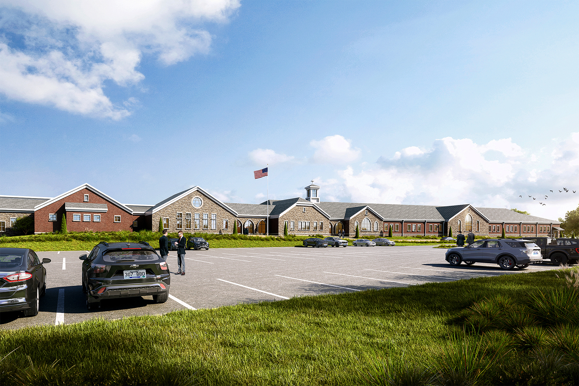 a 3D rendering of the proposed school design